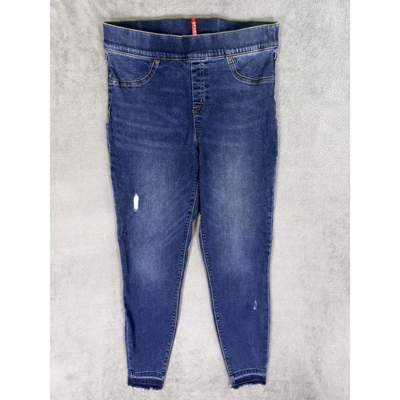 SPANX Denim - Spanx Jeans Womens Large Blue Dark Wash High Rise Skinny Pull On Slim Stretch